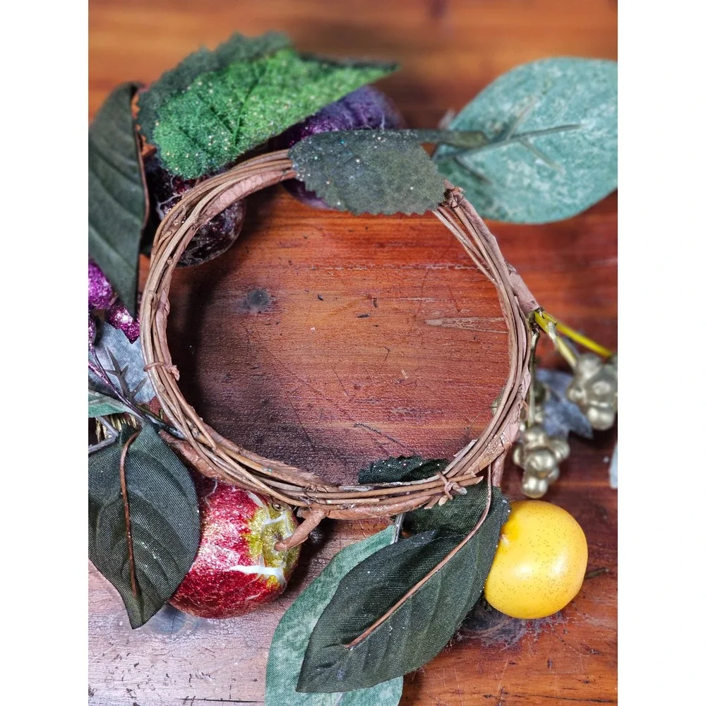 Vintage Fruit Candle Rings Set of 2 Grape Apple Pear Wreath Decor